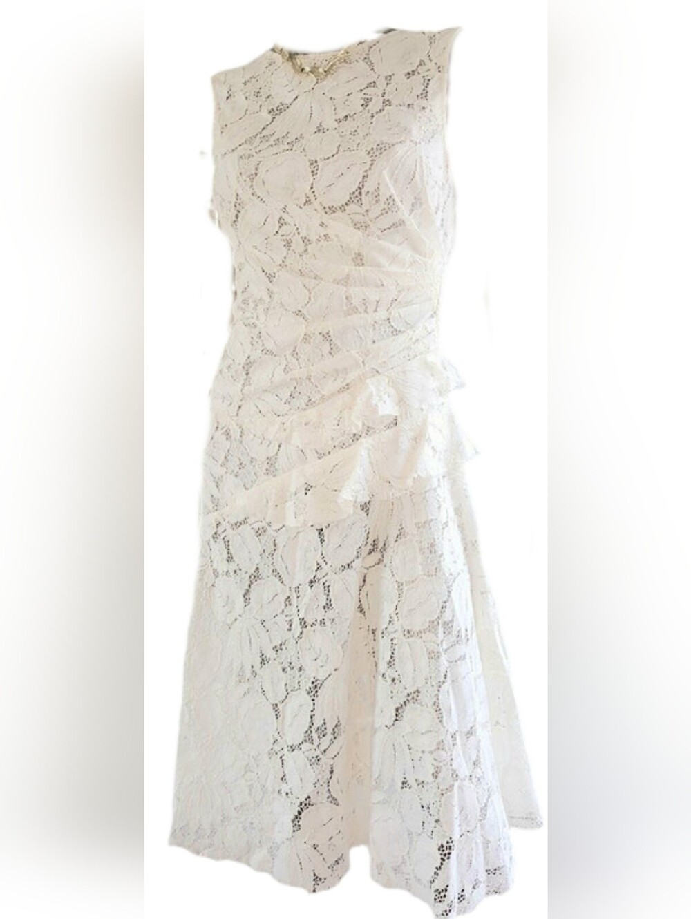 ○$3,800 NEW OSCAR DE LA RENTA IVORY WHT FLORAL GUIPURE DRESS 0